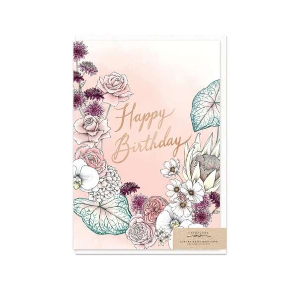 Typoflora Greeting Card-Happy Birthday Rose