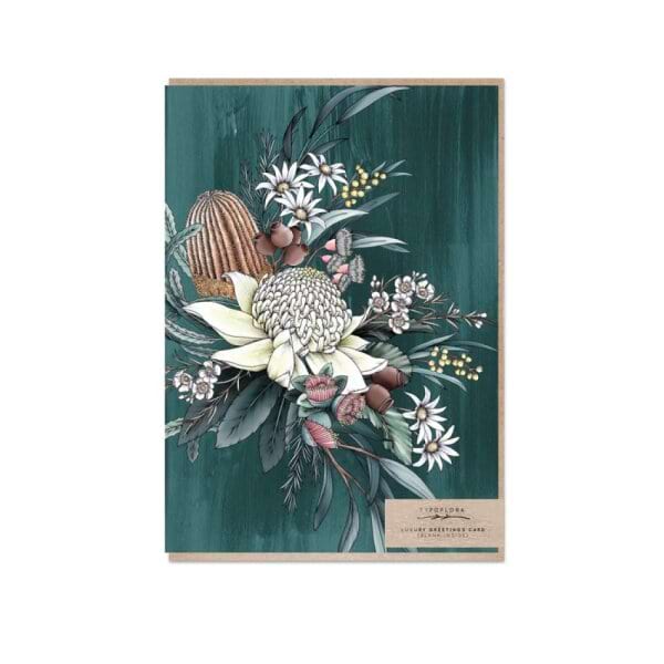 Typoflora Greeting Card-Teal Native Bouquet